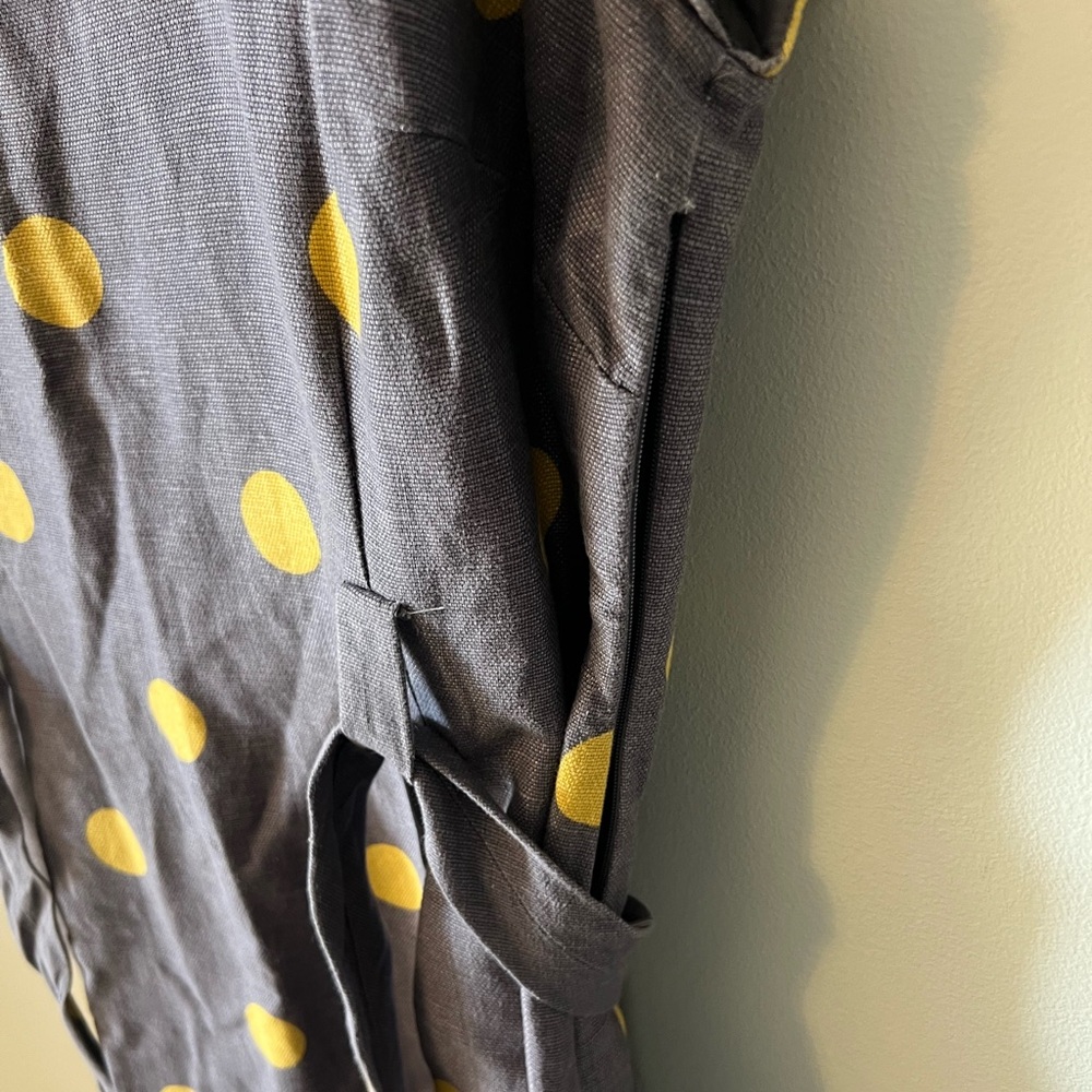 Boden Gray Midi Dress with Yellow Polka Dots and Belt - Picture 8 of 11